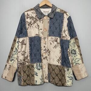Coldwater Creek Jacket Size Medium Boho Patchwork Boxy Artsy Cottagecore Button